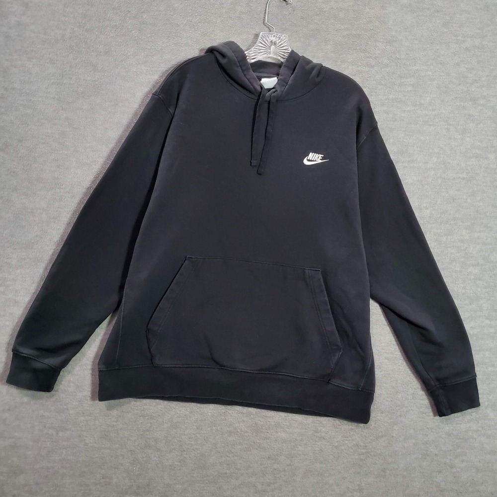 Nike Men Sweatshirt XL Black Hoodie Club Fleece Swoosh Logo Embroidered Pullover